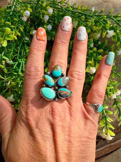 Multi Stone Kingman Turquoise Ring