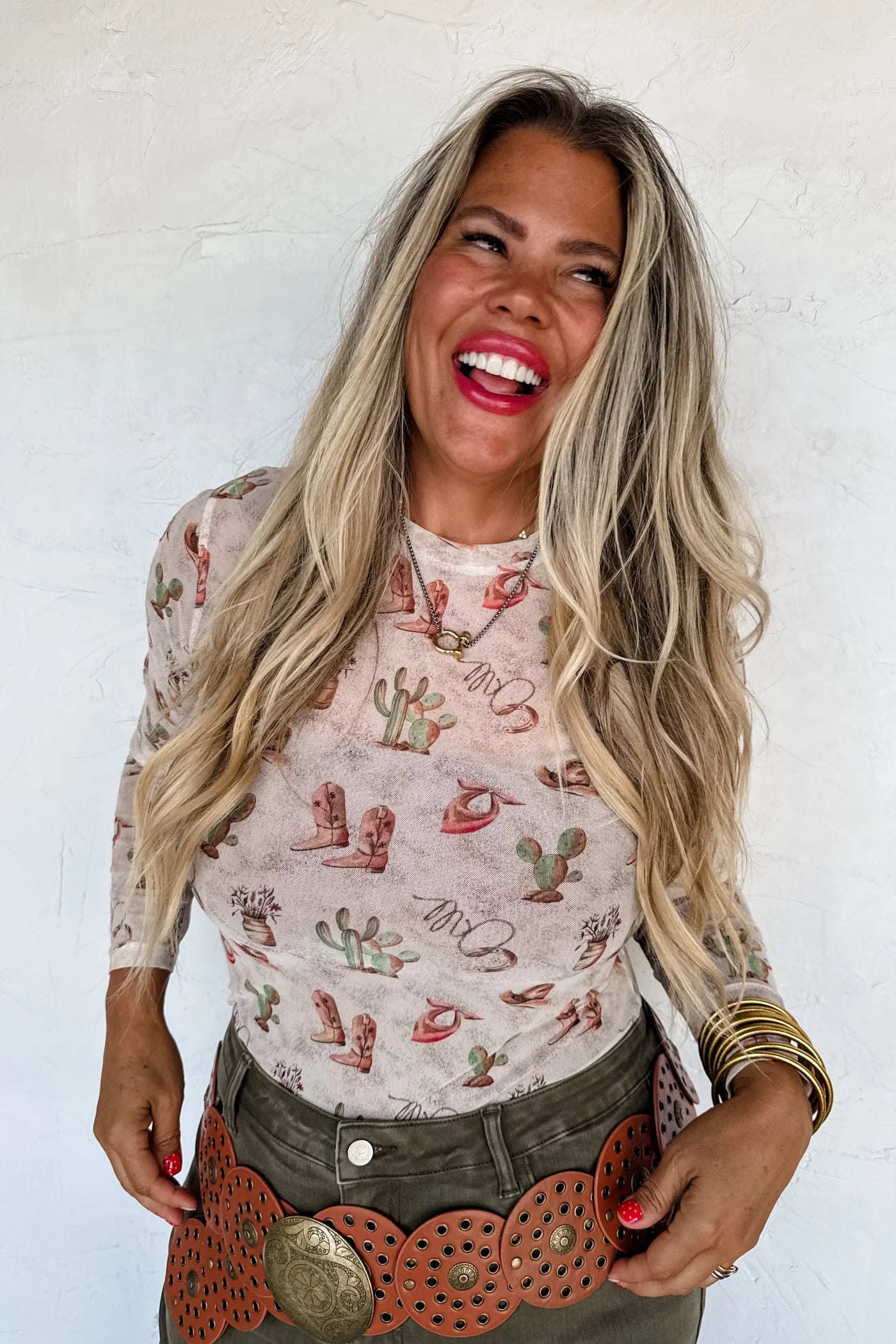 western print mesh shirt