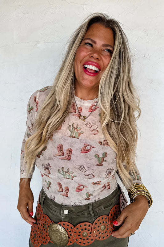 western print mesh shirt