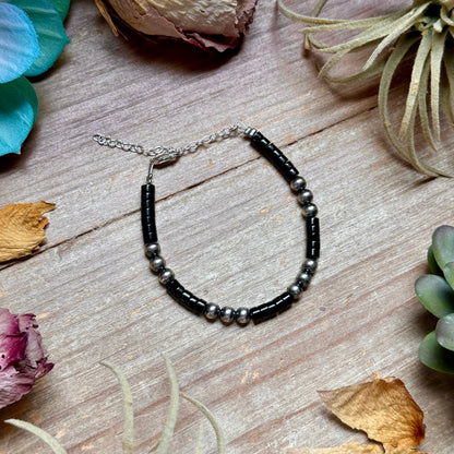 Black Onyx & Sterling Silver Bracelet – 6 1/4"  – 5mm