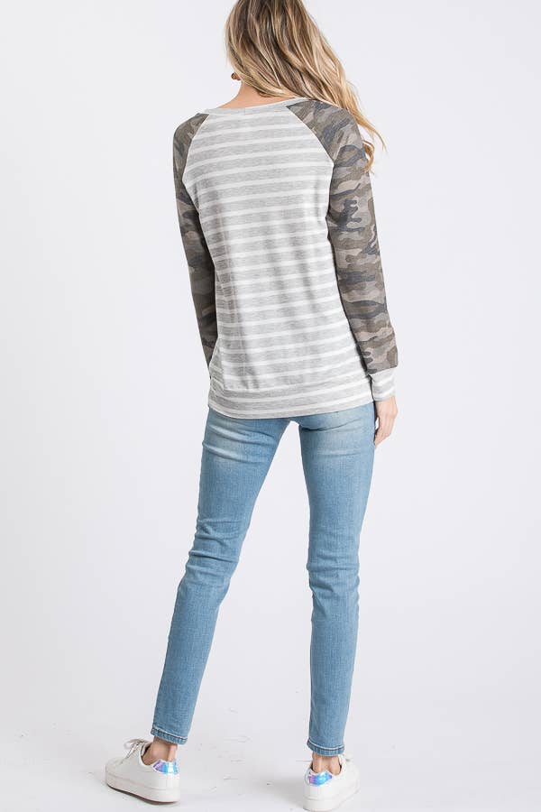 Homebody Camo Striped Top