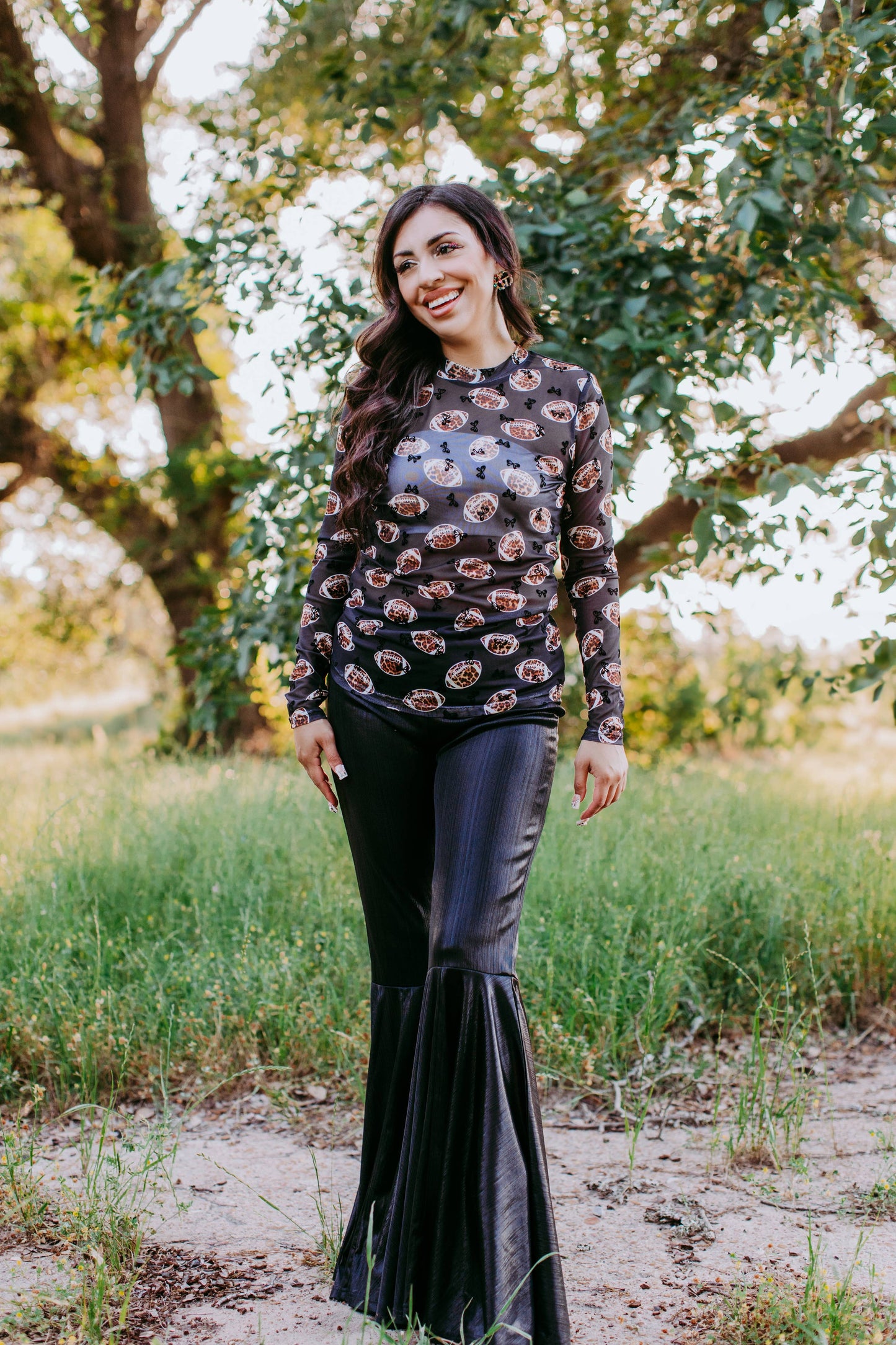 Merigold Kiss Leopard Football & Bow Mesh Shirt