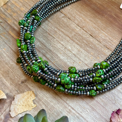 Green Nugget Turquoise & Sterling Silver Pearl Necklace