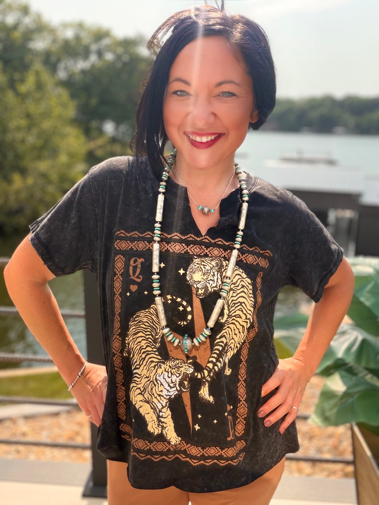 Vintage Tigers Boho Frame Graphic Tunic Top