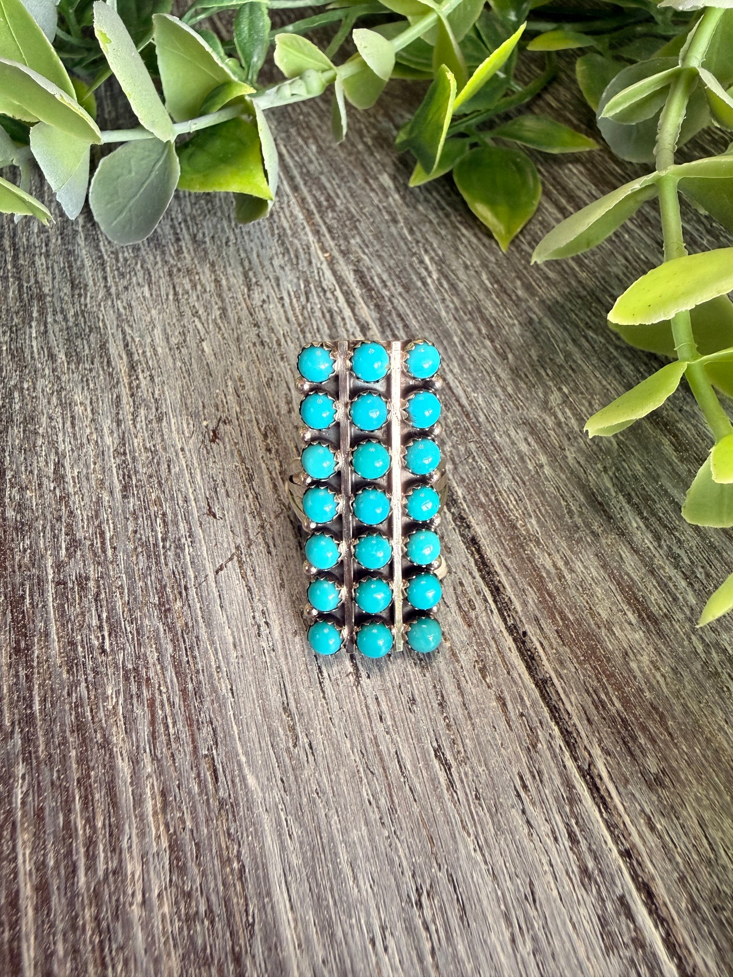 Nathanial Johnson ~ Triple Row Turquoise Ring ~ sz 8