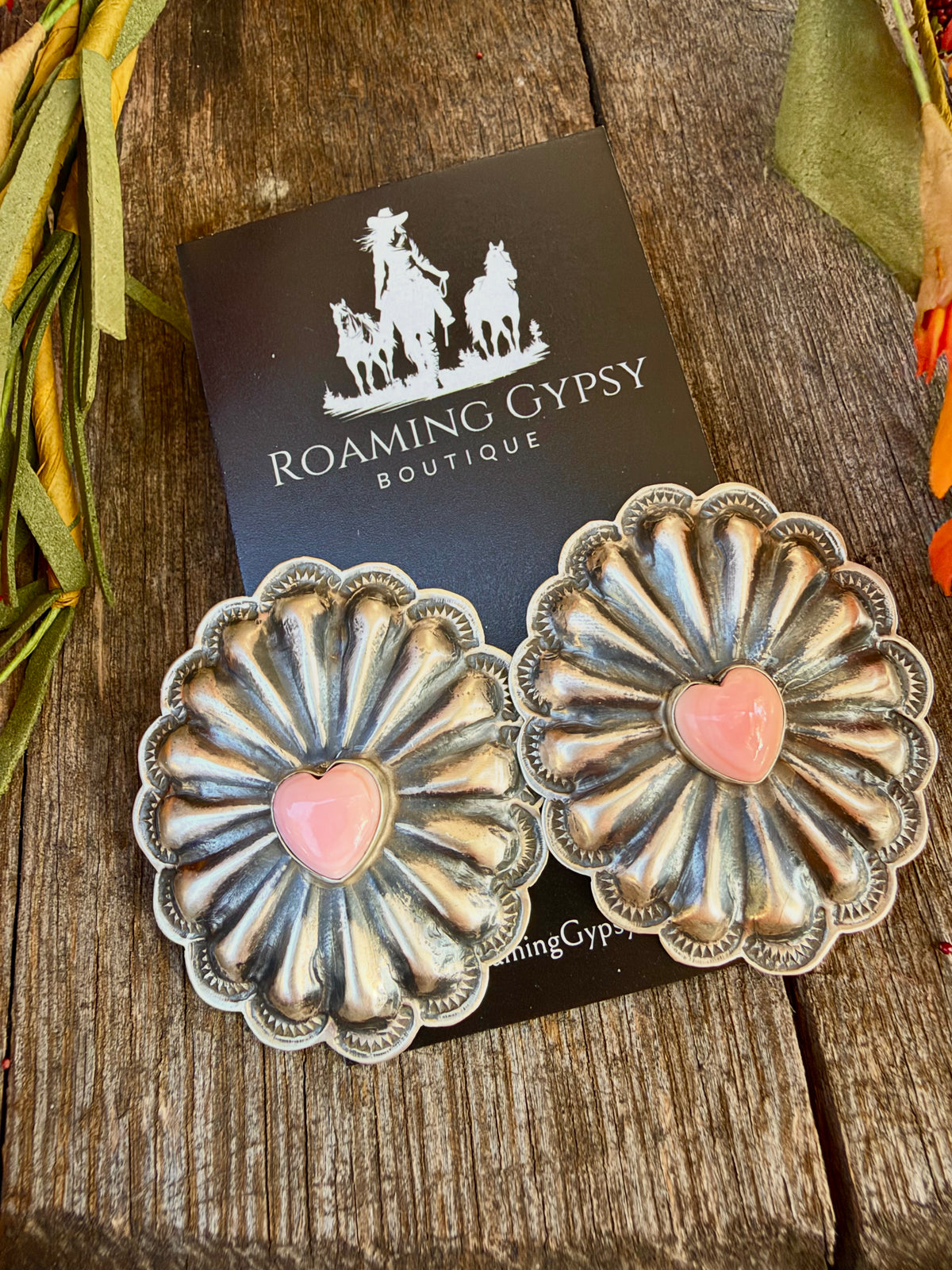 Rita Lee Pink Conch Heart Earrings