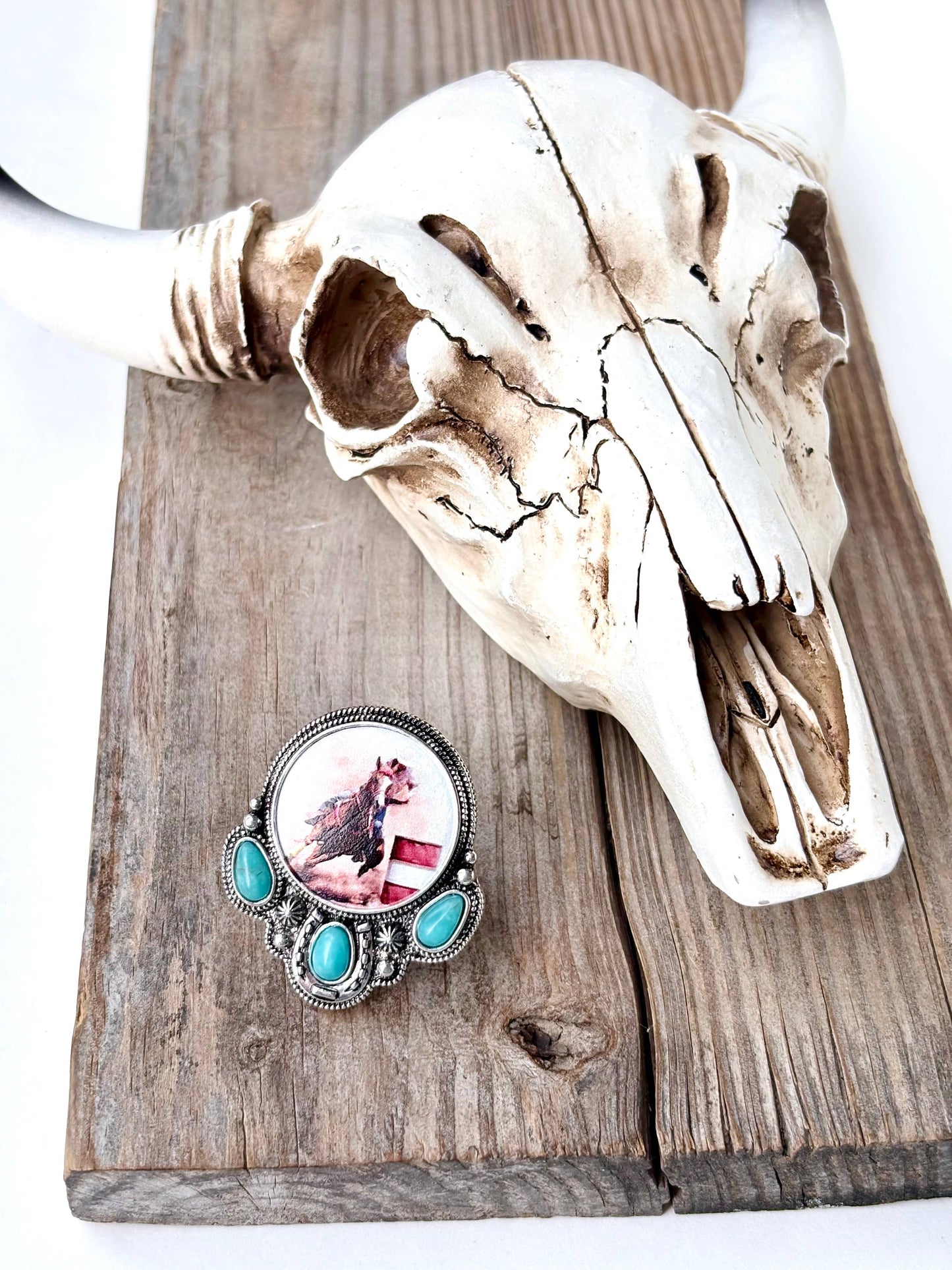 Rodeo Printed Turquoise Stone Statement Stretch Ring