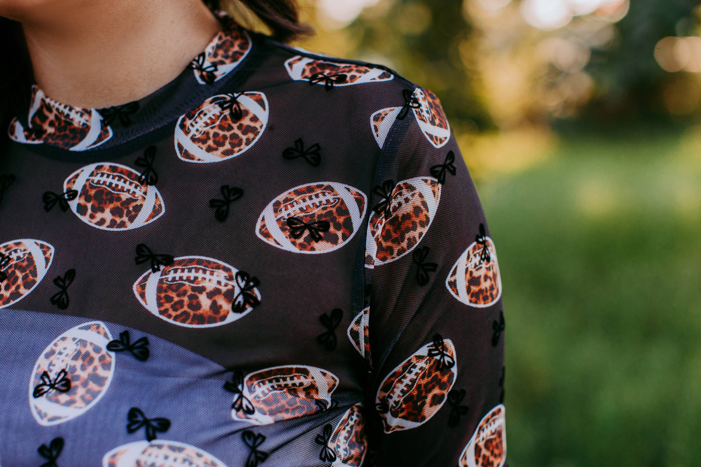 Bows & Footballs Mesh Top