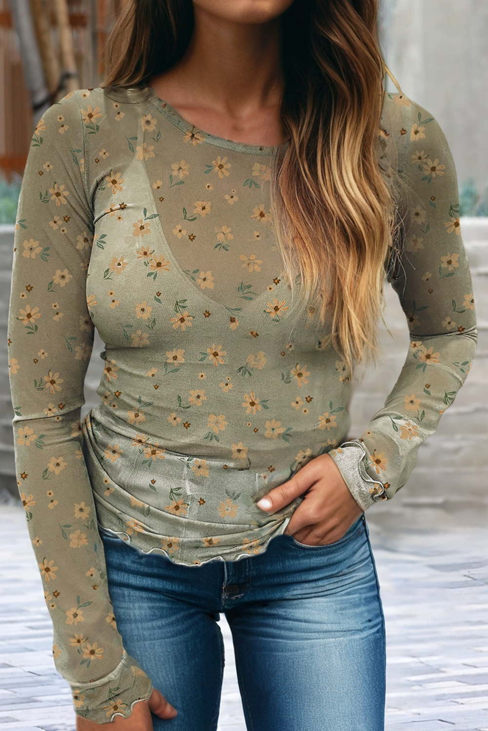 Vintage Southern Floral Mesh Top