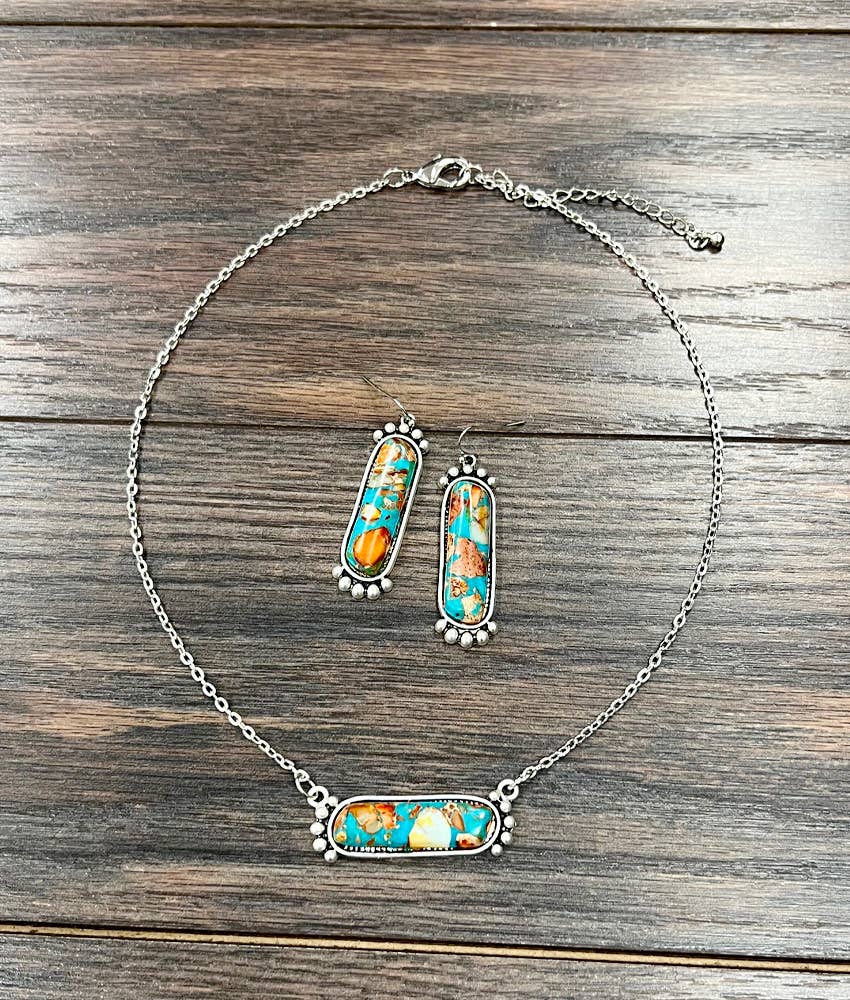 16" 3 Gemstone Necklace Earrings Set