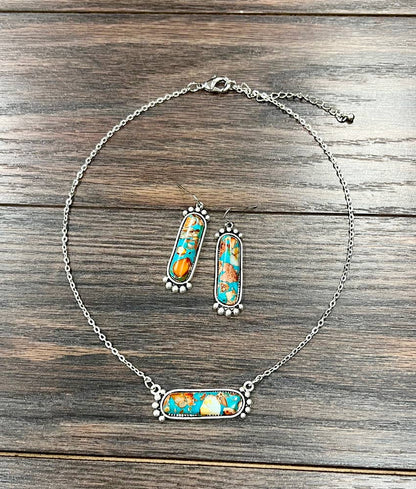 16" 3 Gemstone Necklace Earrings Set