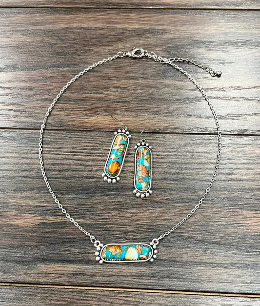 16" 3 Gemstone Necklace Earrings Set