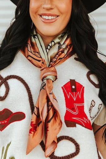 Beige Cow Skull Western Brand Printed Wild Rag