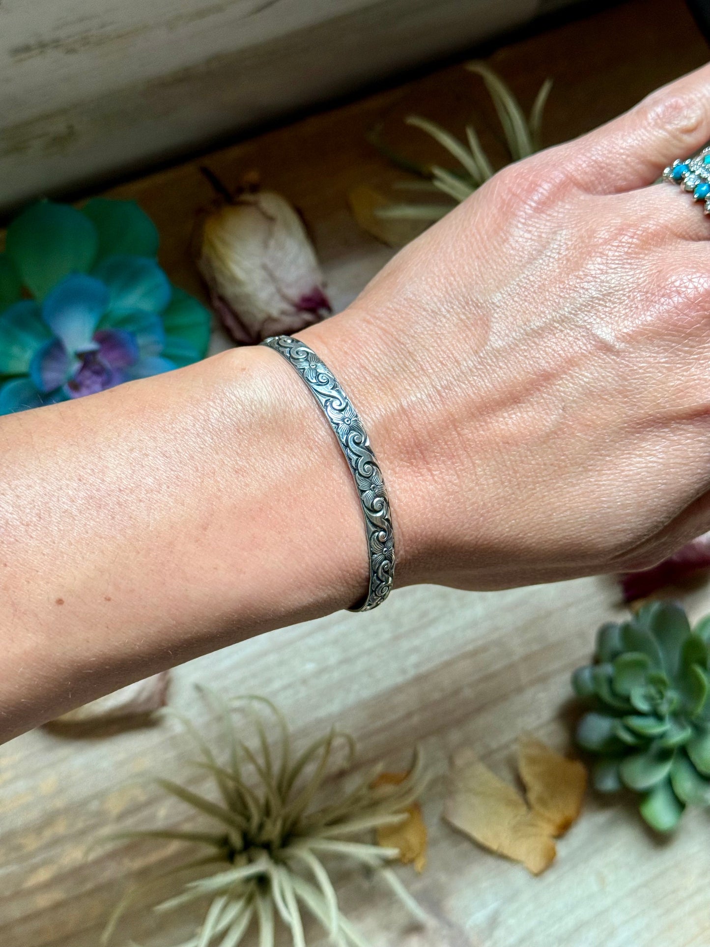 MJ Sterling Silver Cuff – Flexible Small Wrist Fit