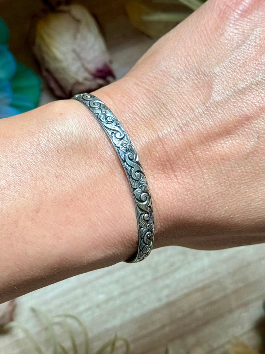 MJ Sterling Silver Cuff – Flexible Small Wrist Fit
