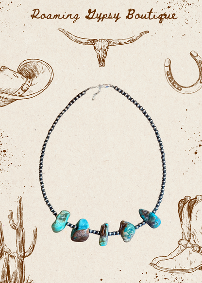 Chunky Green Turquoise Nugget Necklace – 19" Plus Extender