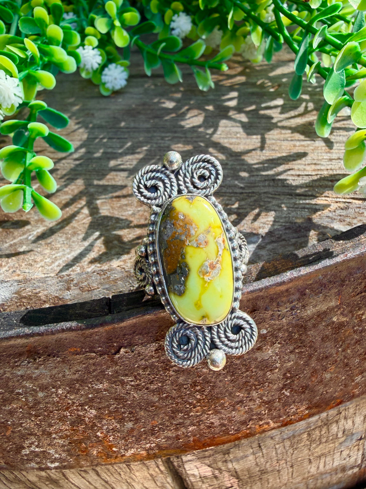 Palomino Variscite Scroll Ring sz 8