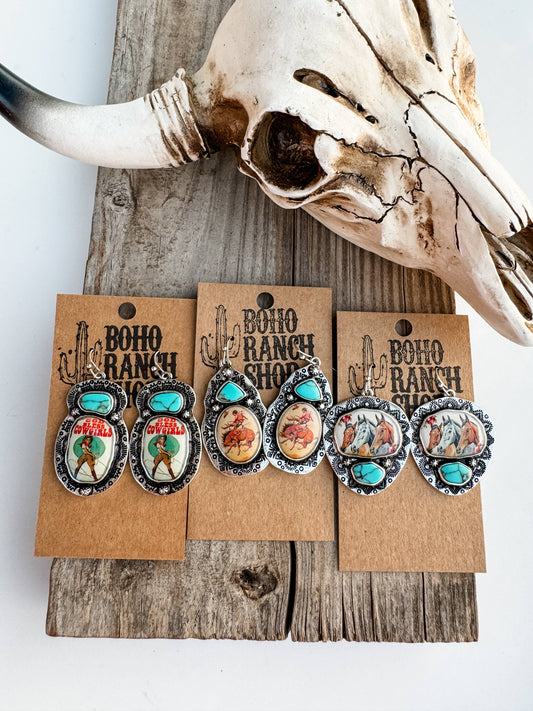 Western Print Pendant Earrings