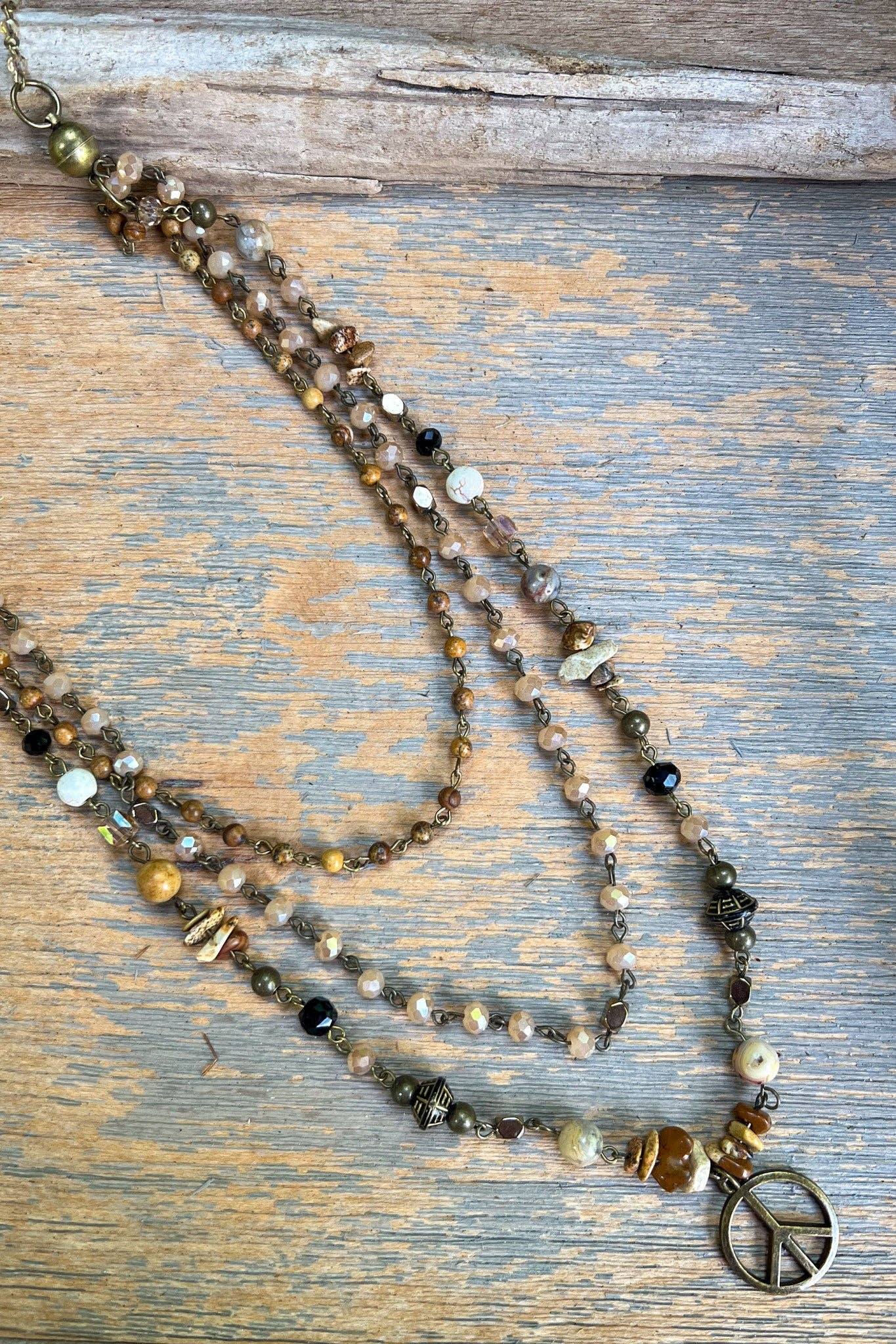 Layered Bead Peace Sign Necklace