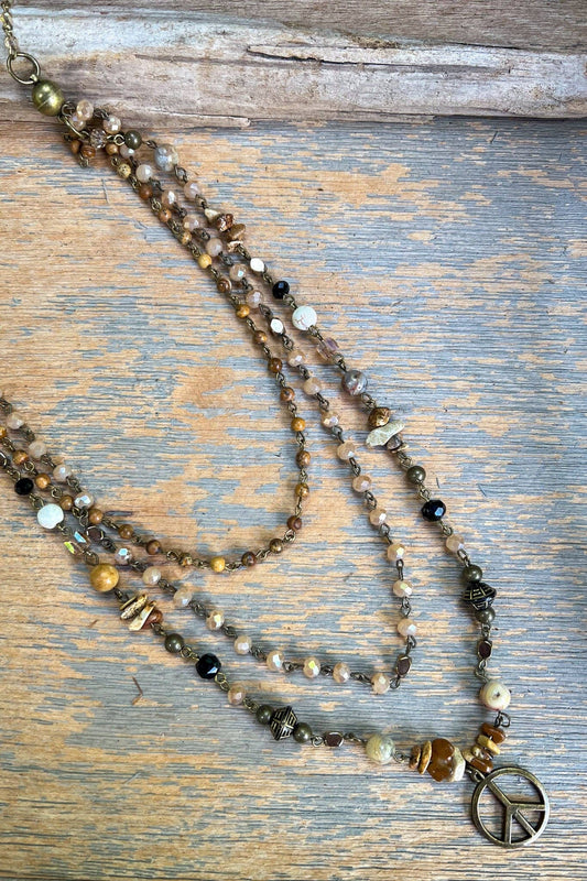 Layered Bead Peace Sign Necklace