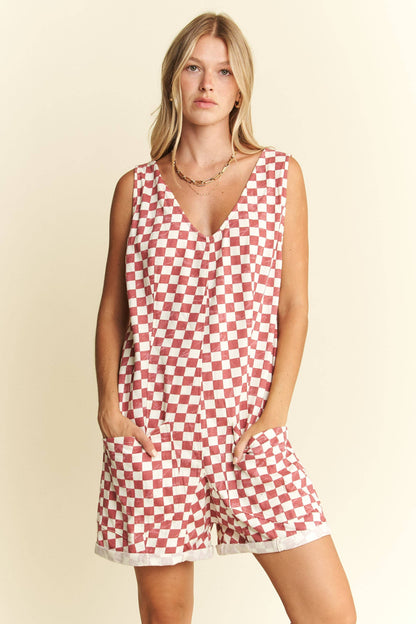 CHECKERD PRINT SHORTS ROMPER