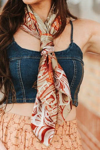Tooled Beige Cow Skull Printed Wild Rag
