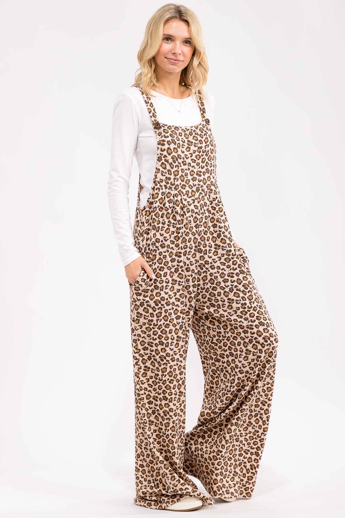 Lucy Leopard Wide Leg Overalls
