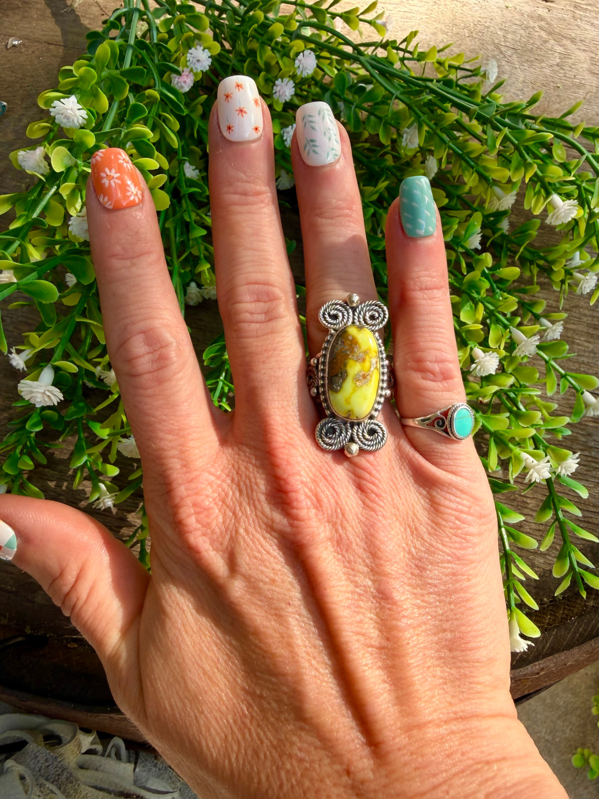 Palomino Variscite Scroll Ring sz 8
