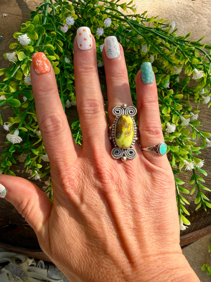 Palomino Variscite Scroll Ring sz 8
