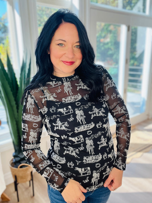 Western Scene Mesh Top
