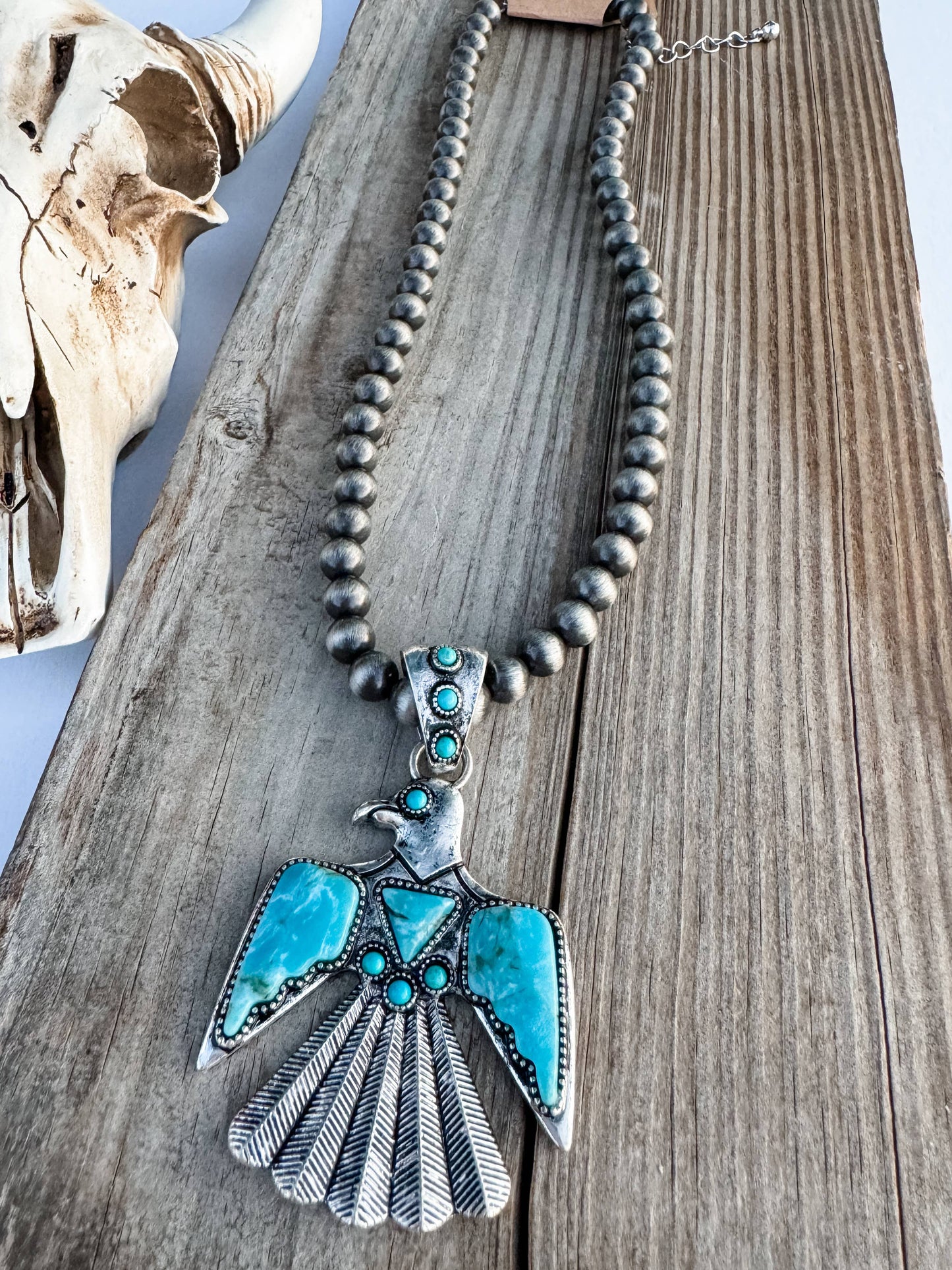 Western Pearl Turquoise Thunderbird Necklace
