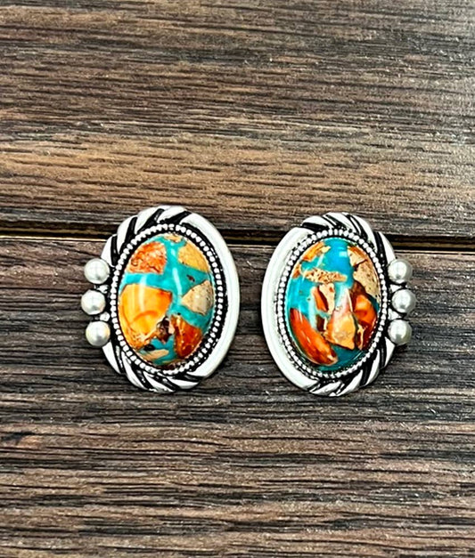 20mm Oval Turquoise Stud Earrings