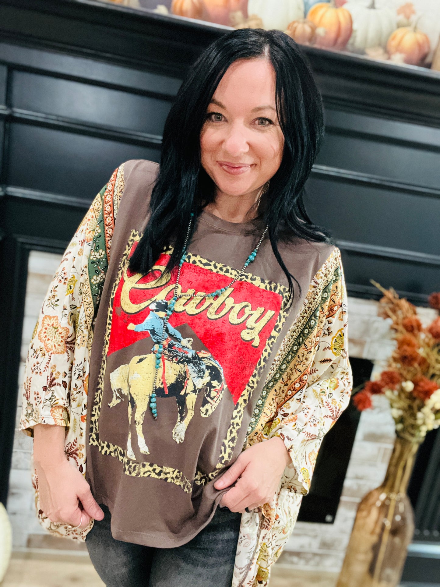 Western Cowboy Leopard Rustic Poncho Top