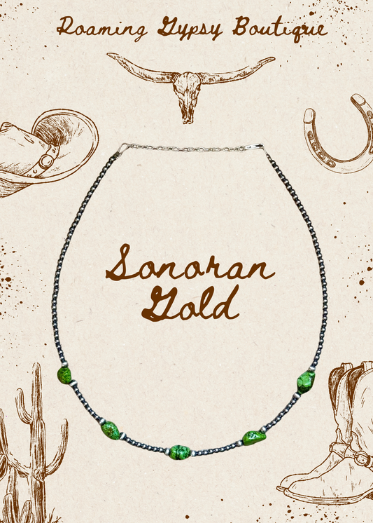 Green Nugget Turquoise & Sterling Silver Pearl Necklace