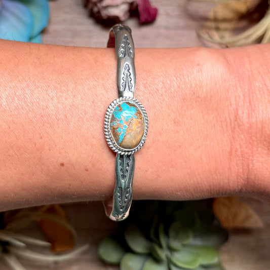 120 Sterling Silver Easter Blue Turquoise Stamped Stacking Cuff by Jason Ogg