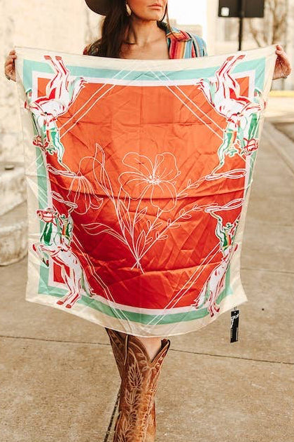 Floral Contrast Horse Printed Wild Rag