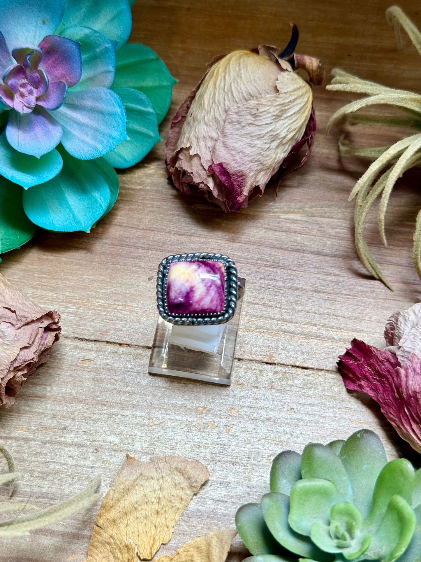 MJ Purple Spiny Oyster Sterling Silver Ring – Square - option 1