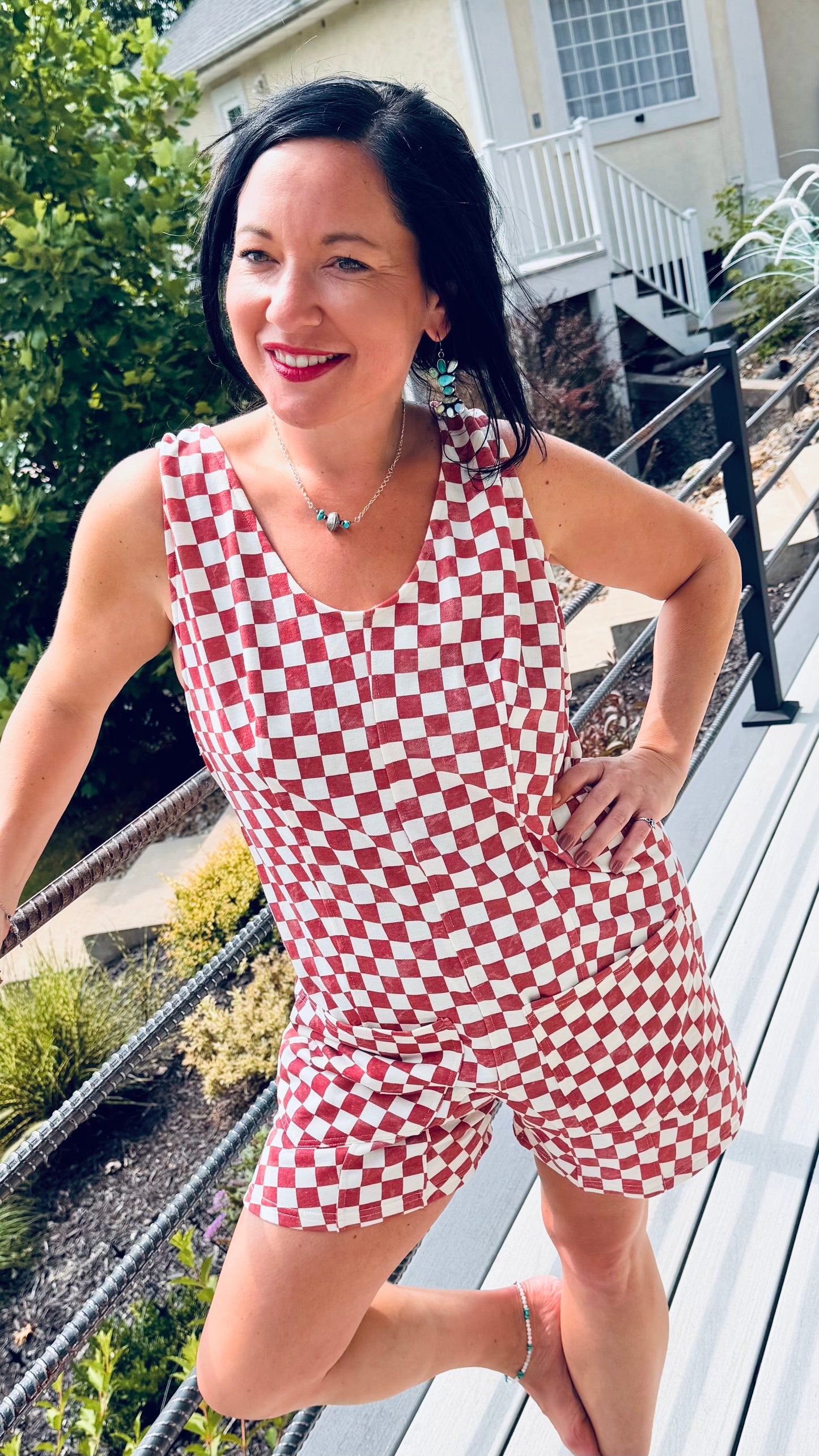 CHECKERD PRINT SHORTS ROMPER