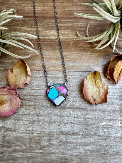 Cotton Candy Turquoise Bar Necklace – Freeform Shape – 18" Sterling Chain – Tia Long, Navajo Handmade