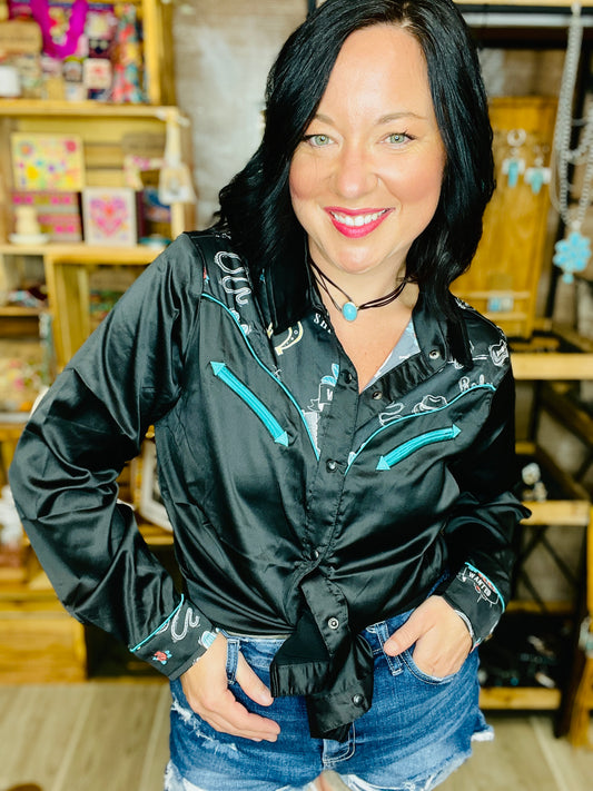 Crystal Gayle Satin Yolk Top