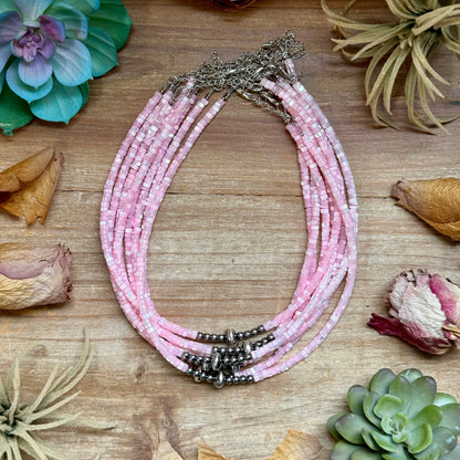 Pink Shell Heishi Necklace  – 15"
