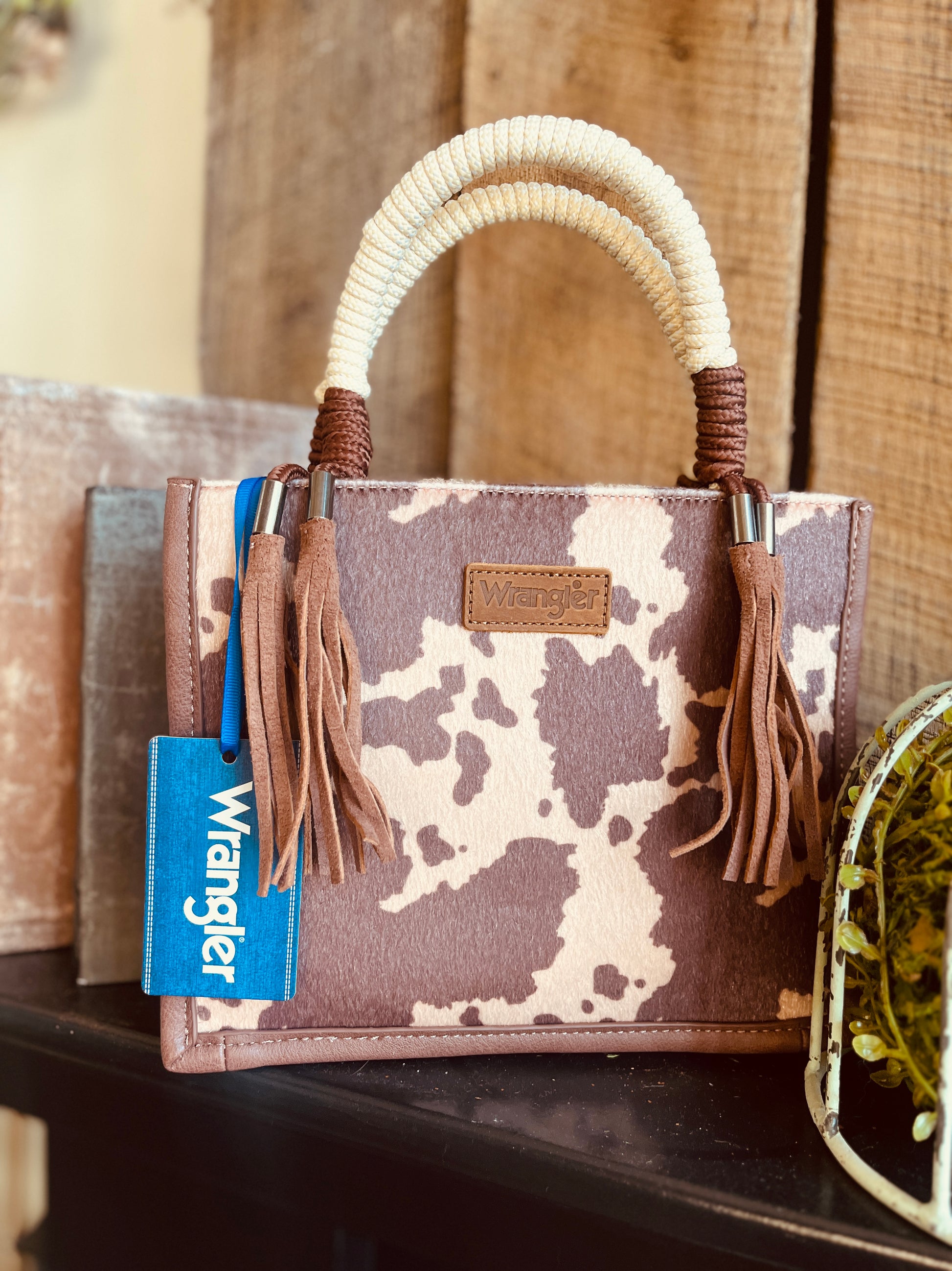 Wrangler Coffee Cow Print Tote Bag