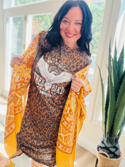 Free Bird Graphic Leopard Maxi Dress