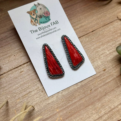 MJ Red Spiny Oyster Triangle Earrings