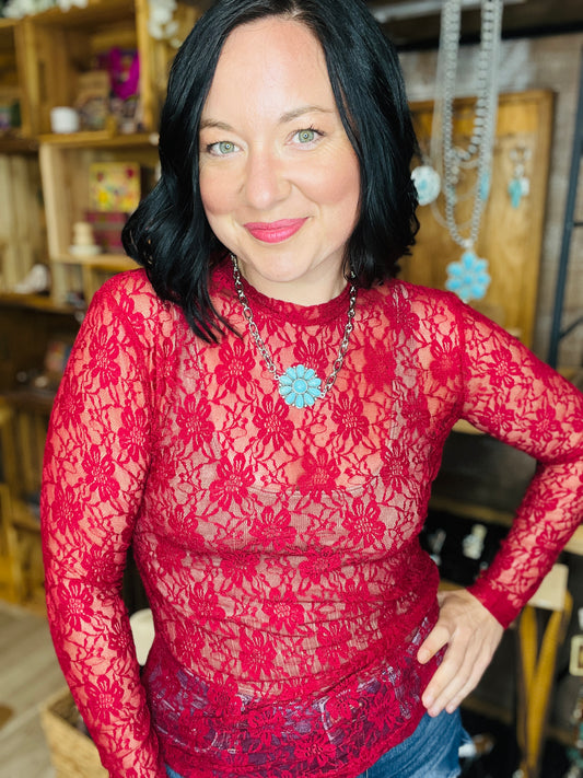 red lace mesh shirt