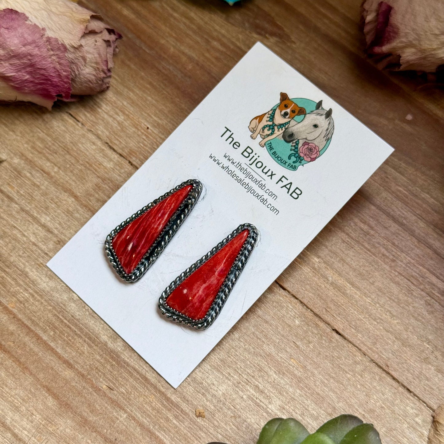MJ Red Spiny Oyster Triangle Earrings
