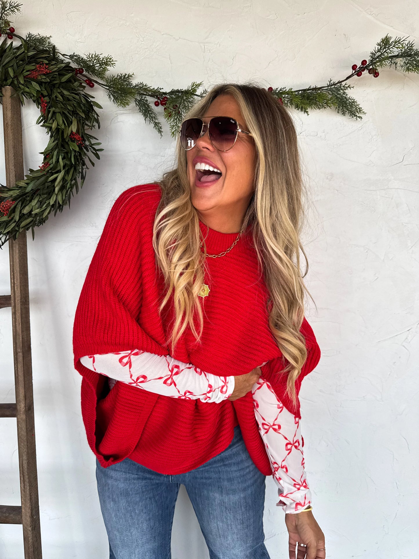 Diva Red Holiday Pullover Poncho