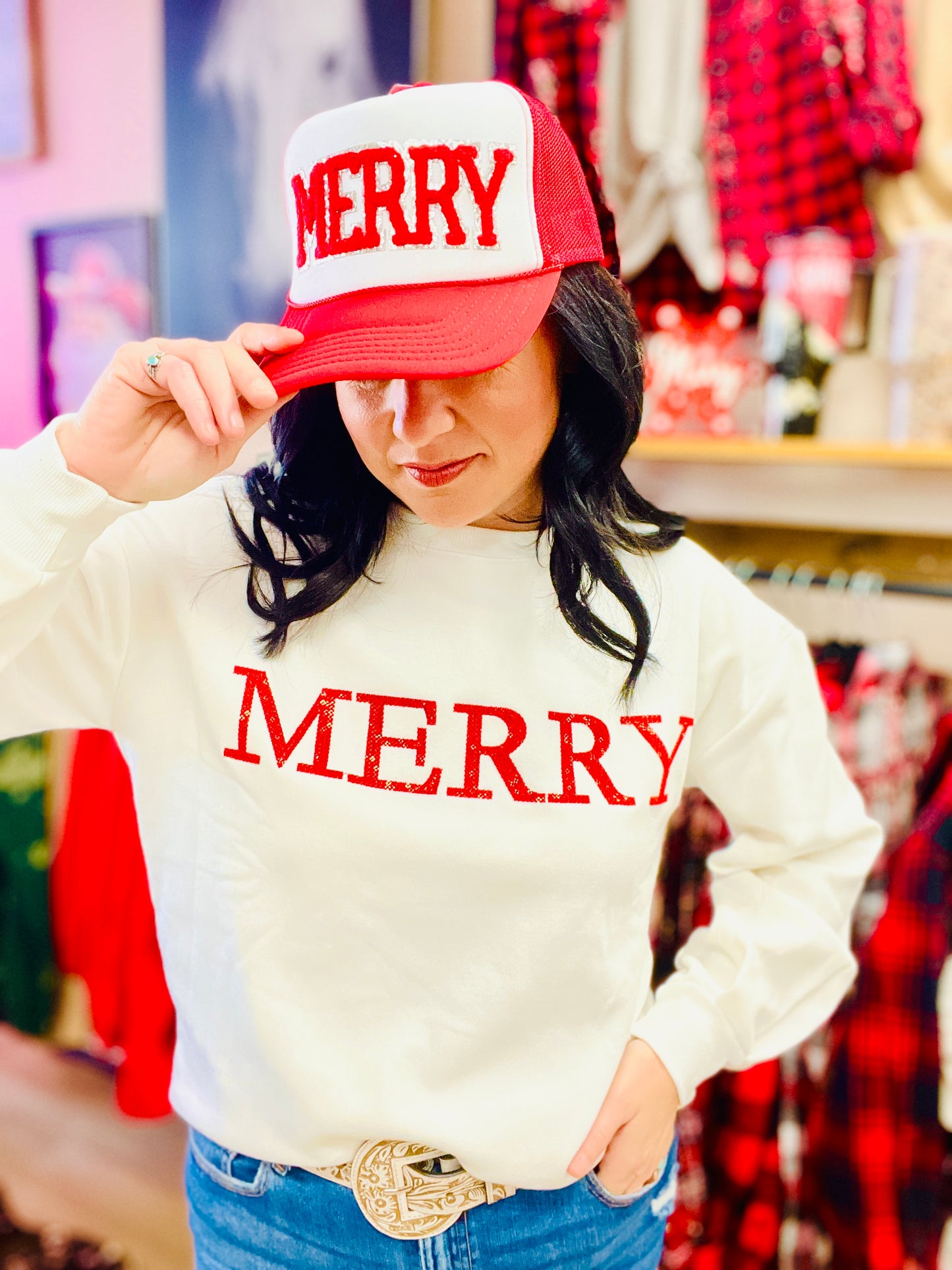 Red Chenille Merry Trucker