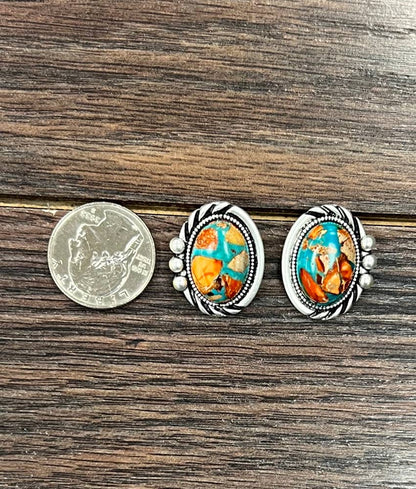 20mm Oval Turquoise Stud Earrings