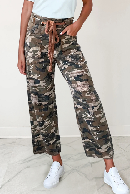 Camo Braided Tie Waist Camo Pant